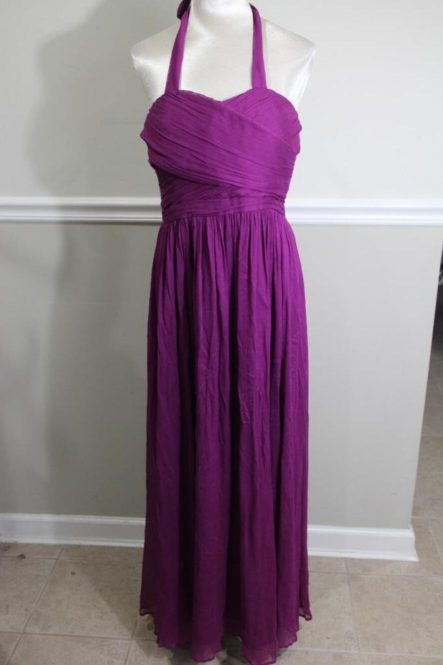 J.Crew Heidi Long Plum Purple Silk Chiffon Halter Gown Dress Size 12 (DR100